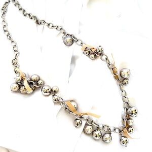 LOFT Long Silver Bauble Necklace w Tan Hemp Ties NWT​